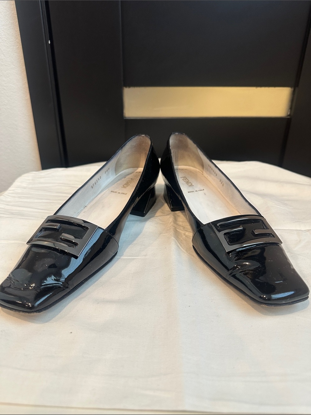 Fendi Black Patent Leather FF Logo Pumps